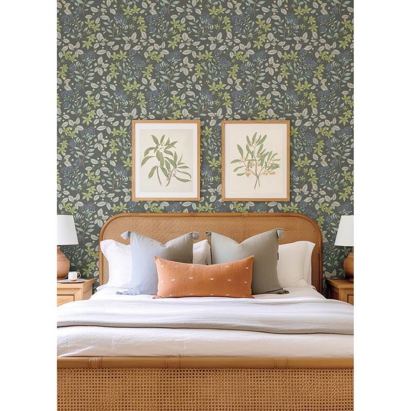 A-Street Prints Mildred Charcoal Botanical Trail Wallpaper