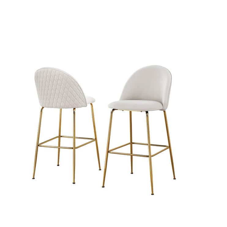 Best Quality Furniture Upholstered Barstools with Gold Chrome Finish Legs (Set of 2) - White