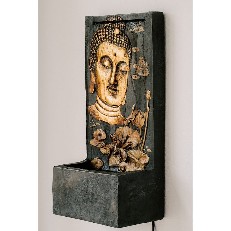 XBrand 29.5"H Bronze and Natural Polystone Indoor Outdoor Buddha Face Water Fountain w/Pump and Splash Guard