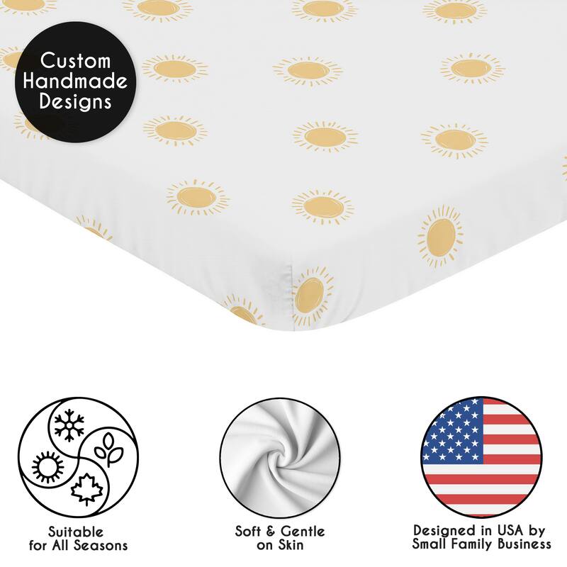 Sweet Jojo Designs White and Yellow Boho Sun Boy, Girl Unisex/Gender Neutral Fitted Mini Portable Crib Sheet -Bohemian Celestial