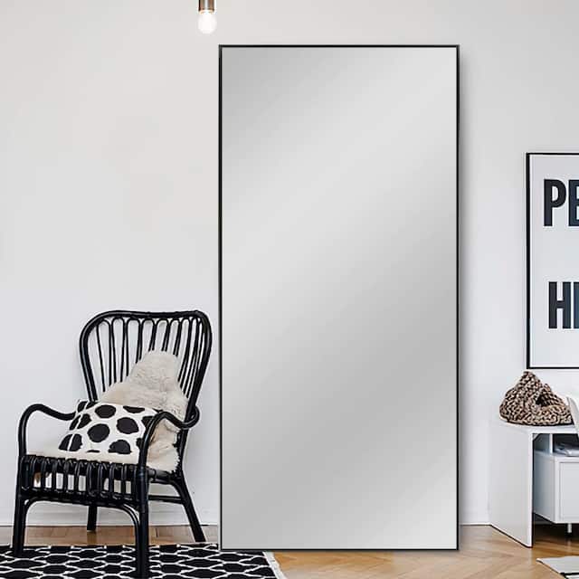 Modern Aluminum Alloy Thin Framed Full Length Floor Mirror - 71x34 - Black