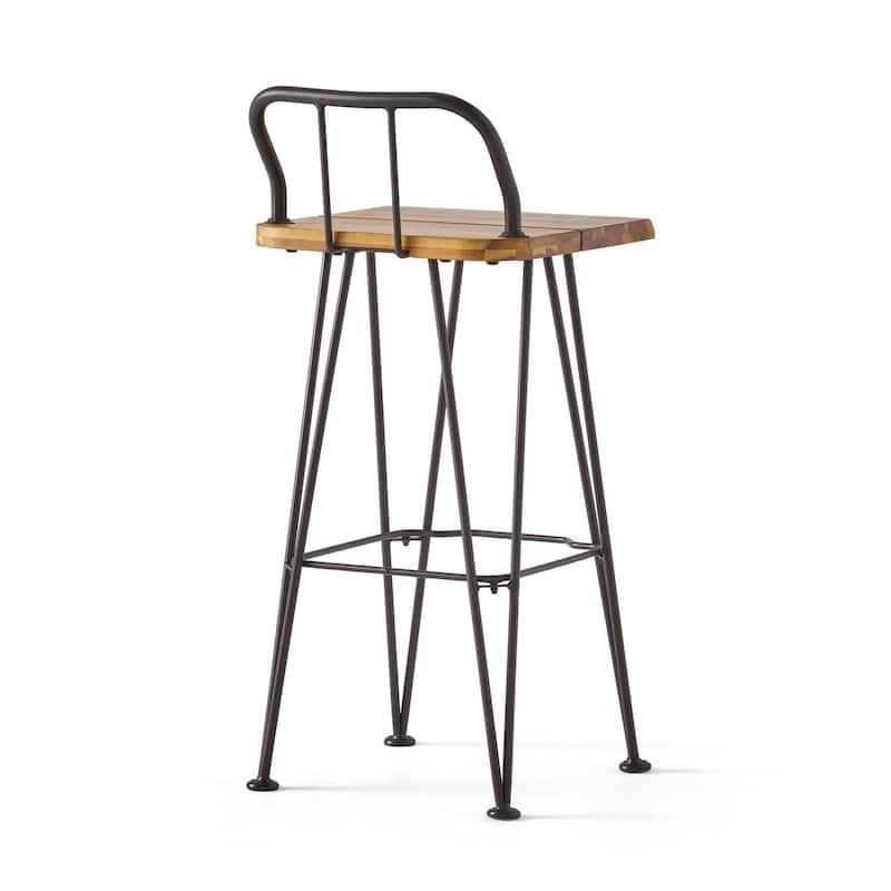 Oaks Aura 30-inch Modern Wood and Metal Patio Stool, Industrial Farmhouse Style Barstools, Set of 2