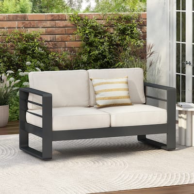 Maya Bay Aluminum Outdoor Loveseat with Cushions by Christopher Knight Home