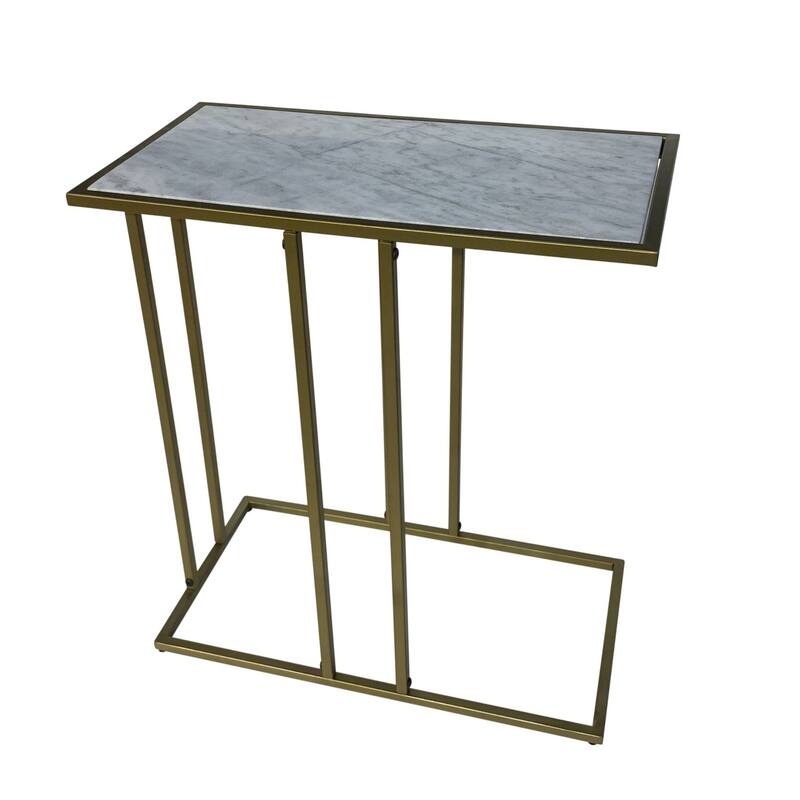 Rectangular Marbled End Table - 26" - White and Silver