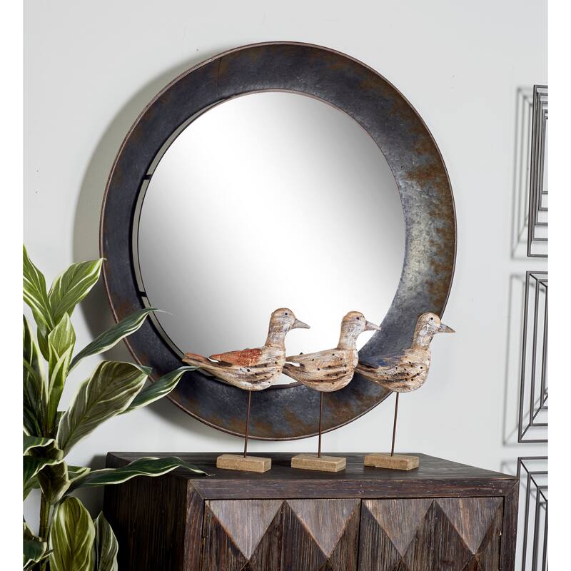 Metal Wall Mirror - Gray - Roche River Decor - 4"W x 35"L x 35"H