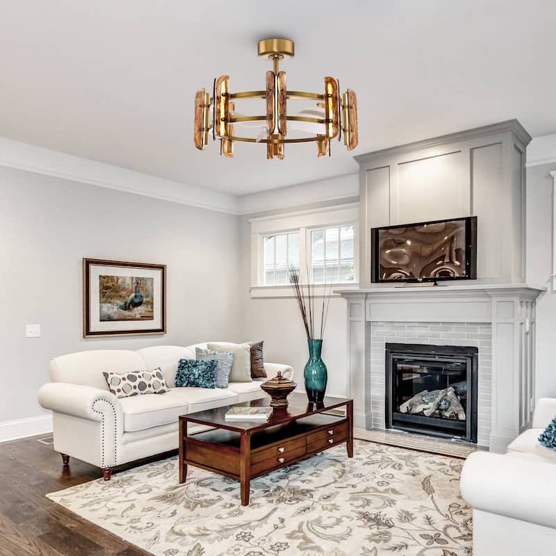 Ceiling Fan 32" Perimost 3-Blade Modern Gold Glass LED