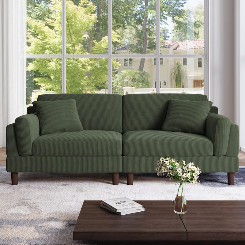 90.2"W Corduroy Upholstered 2 Seater Living Room Sofa