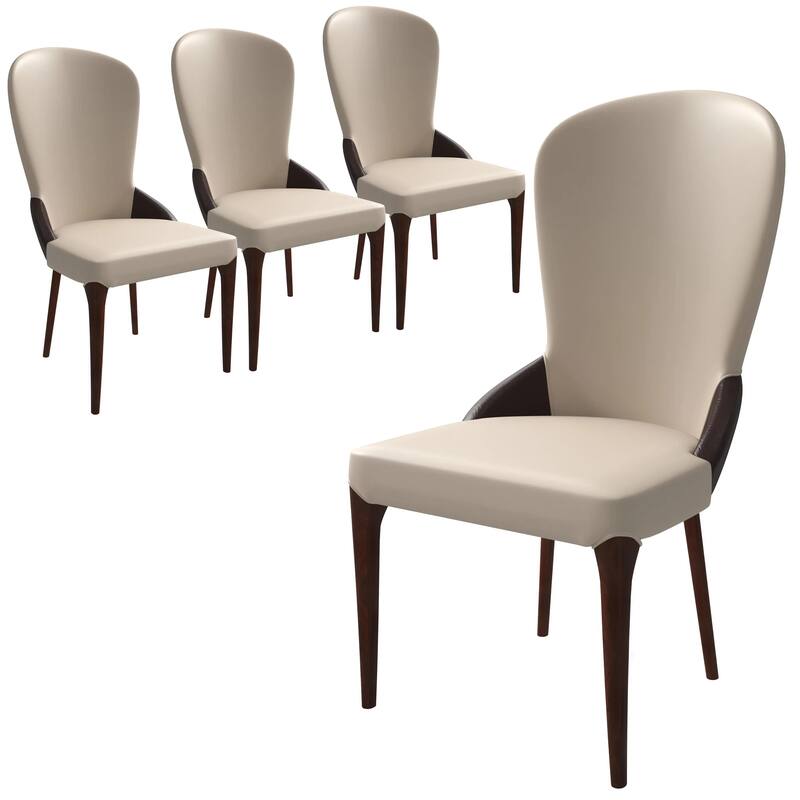 Havana Leather Upholstered Solid Wood Dining Chair Two-Tone Color Design Set of 4 - Brown