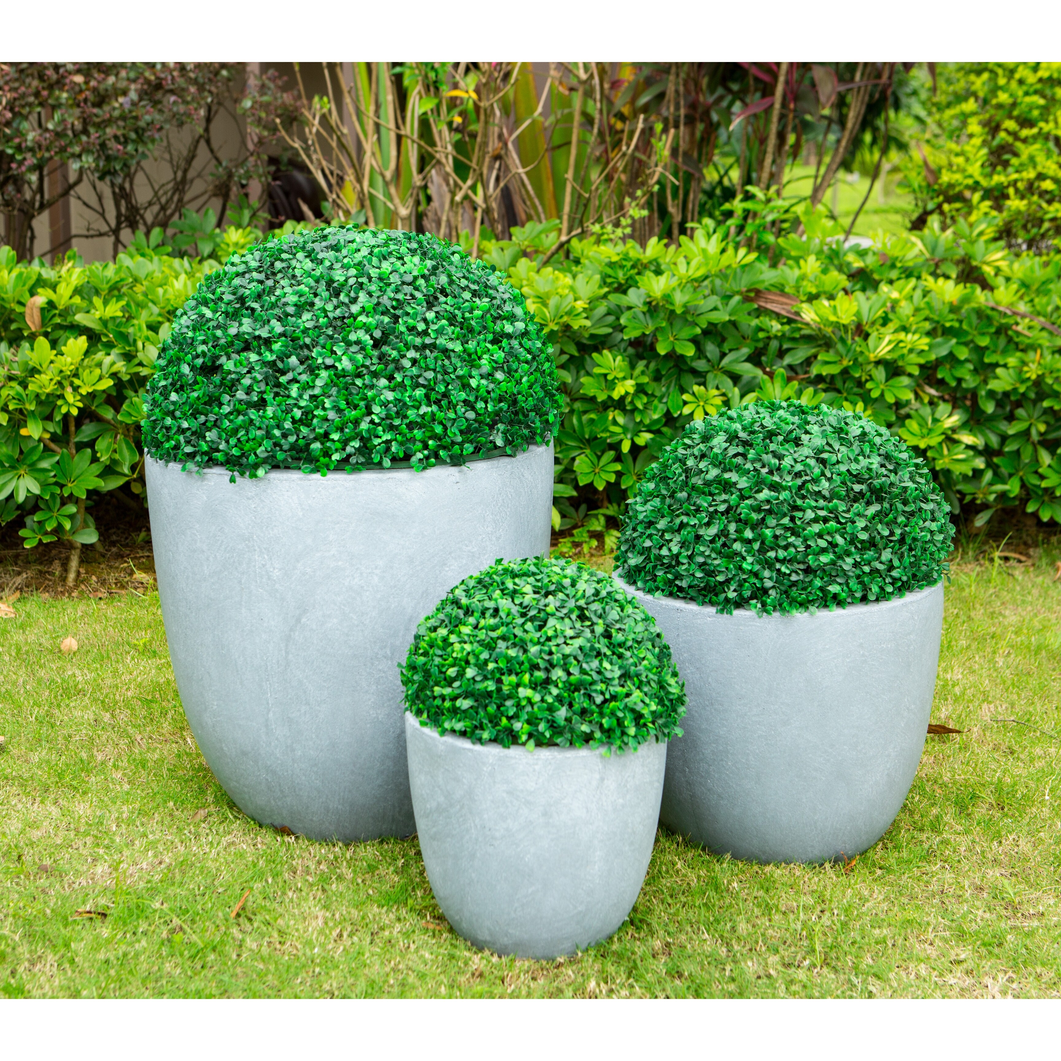 Kante 3 Piece 22.4, 20.4 and 18.1H Round Charcoal Finish Concrete Modern Tall Planters, Outdoor Indoor Decorative Plant Pots with Drainage Hole and