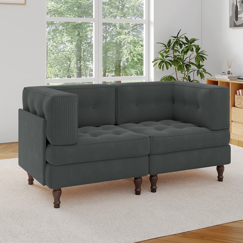 Modular Corduroy Corner Sectional Sofa Couch Set with Tufted Cushion - Grey