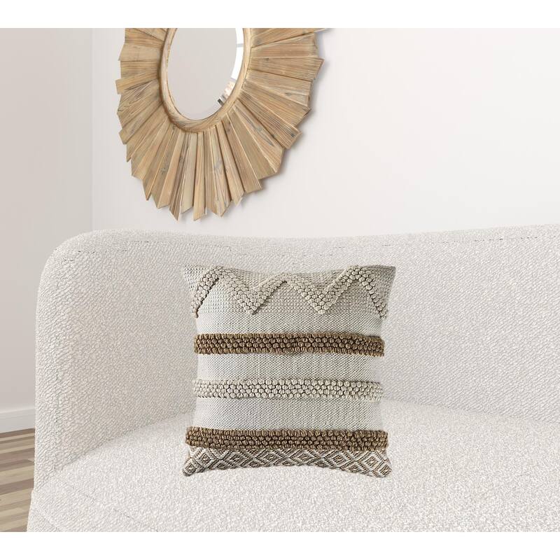 HomeRoots 20" X 20" Tan And Beige Polyester Geometric Zippered Pillow