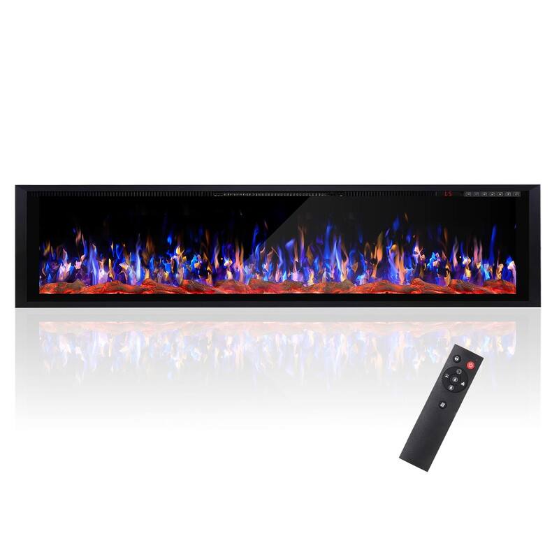 BOSSIN Recessed Wall Mount Electric Fireplace - Ultra-Narrow Frame, Low Noise, Remote w/Timer, Adjustable Flame Color & Speed - 100 inch