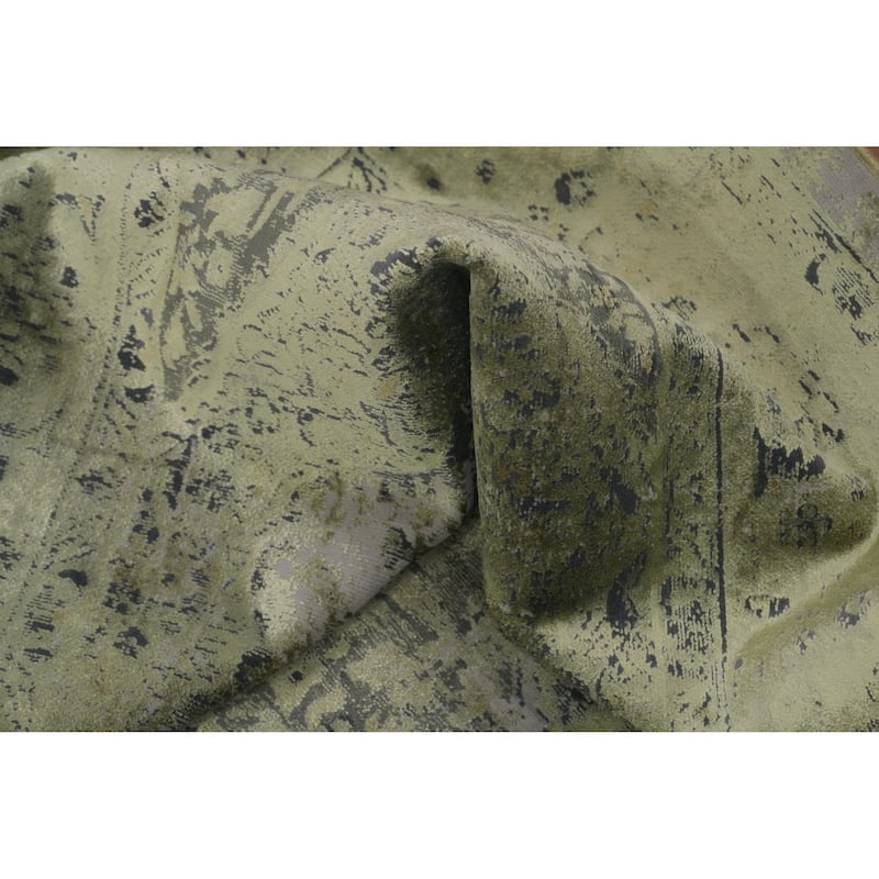 Machine Made Oriental Polyester Carpet Traditional Floral Green Tabriz Area Rug - 7' 5'' X 5' 2''