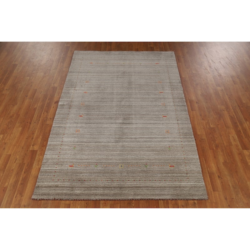 Gabbeh Indian Area Rug Hand-Knotted Tribal Grey Wool Carpet - 5'1" x 7'9"