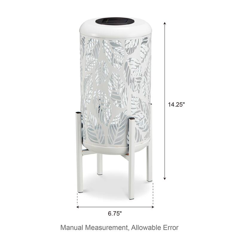 Glitzhome 14.25"H Set of 2 Metal Flower Cutout Solar Lanterns Floor Lantern