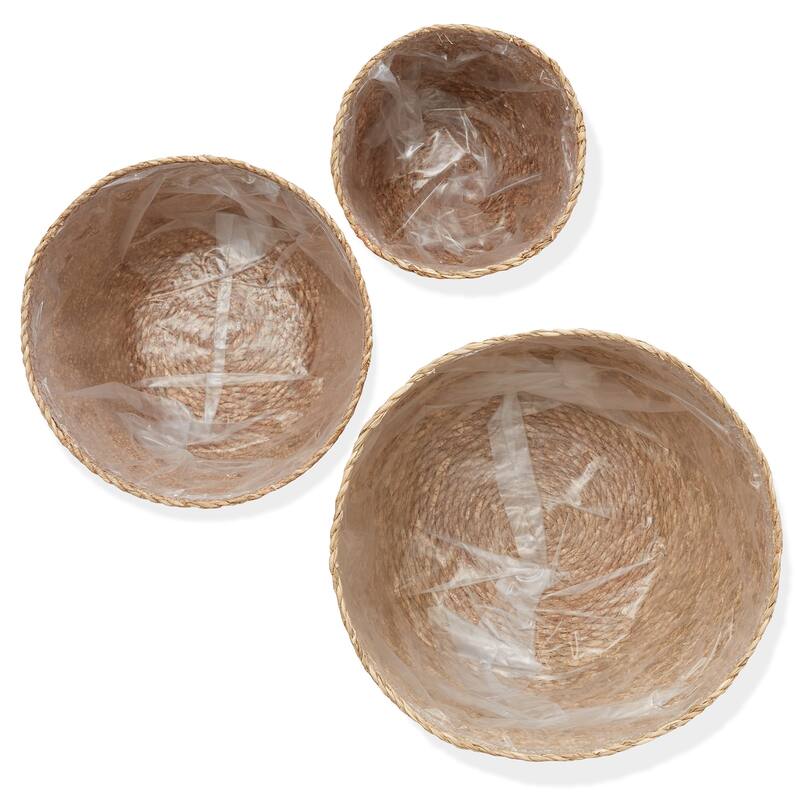 Set of 3 Seagrass Planter Baskets Natural Flower Pot Covers w Liners