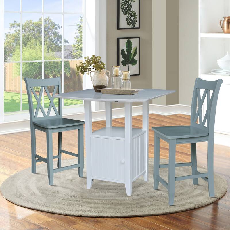 Dual Drop Leaf Bistro Tablewith Storage and Stools - 2 Chair