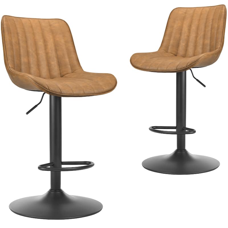Bar Stools Set Of 2,Swivel Adjustable Barstools,Bar Height Stools With Back Support,Pu Leather - Yellow