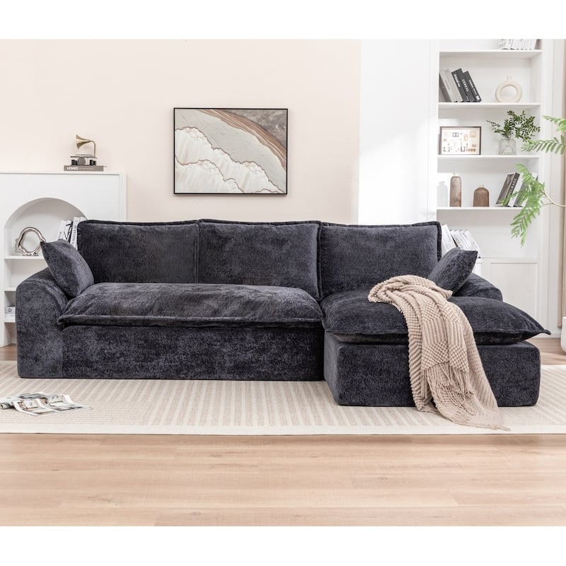 103.15" Modern Chenille Boneless Sectional Sofa with Chaise - Black - Left Facing