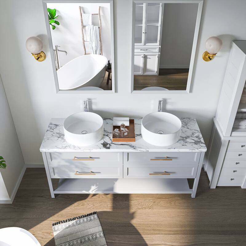 Sinber White Ceramic Countertop Bathroom Vanity Vessel Sink