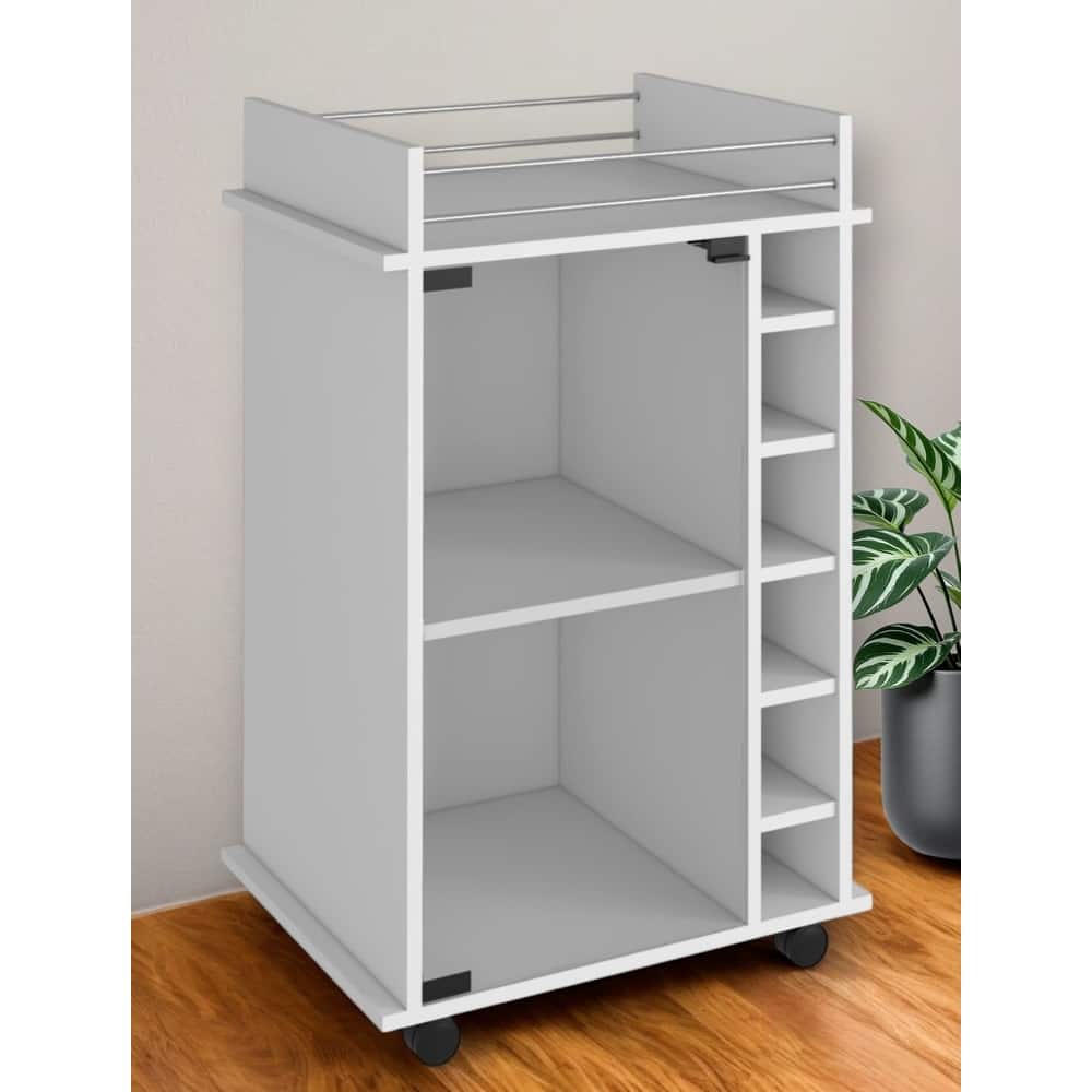 HomeRoots White Rolling Bar Cart With Wine Storage - 21.60 in. x 35.00 in. x 16.30 in.