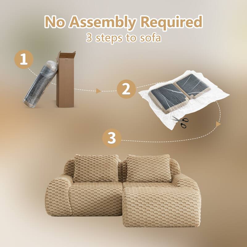 Rossetta 2-Seater Modern Modular Sectional Luxury Flannelette Fabric Boneless Deep Sofa with Movable Ottoman