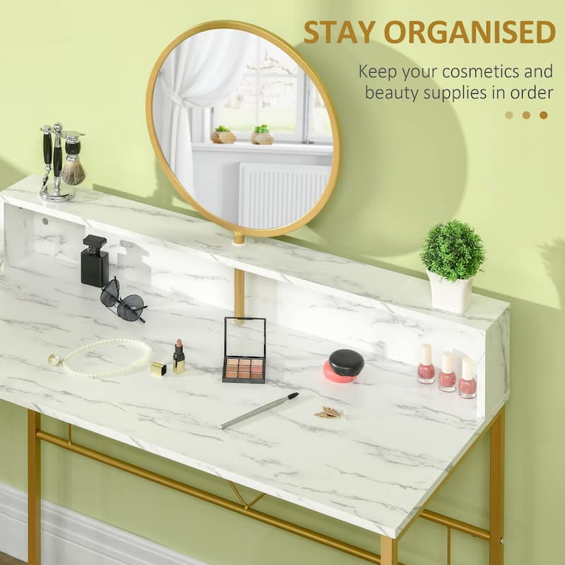 HOMCOM Modern Vanity Makeup Desk with Mirror, Dressing Table, White & Gold
