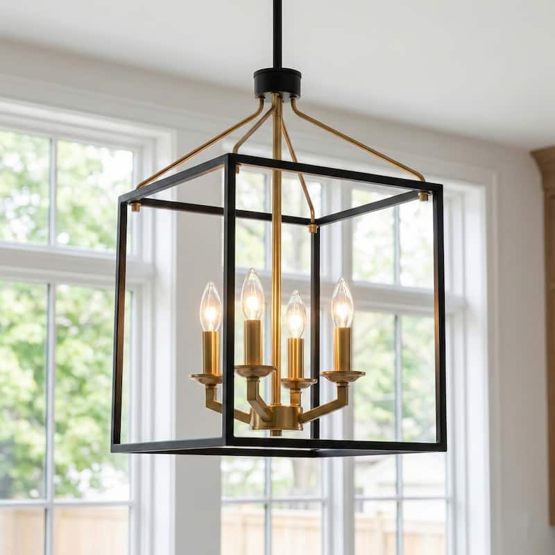 12" Black Gold 4-Light Metal Foyer Pendant Chandelier Light