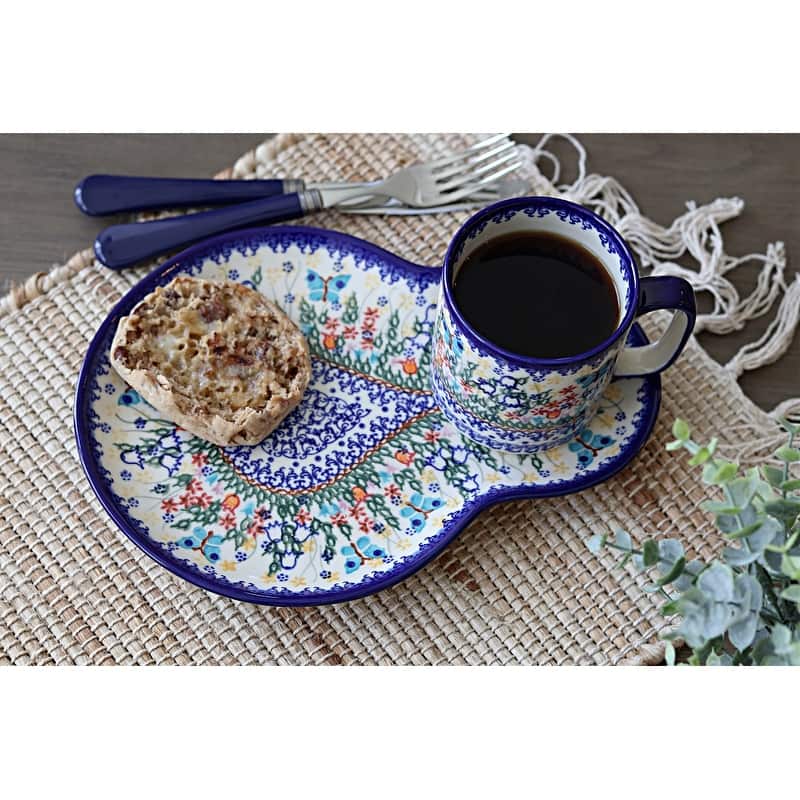 Blue Rose Polish Pottery 209-55 Vena Breakfast Plate & Mug