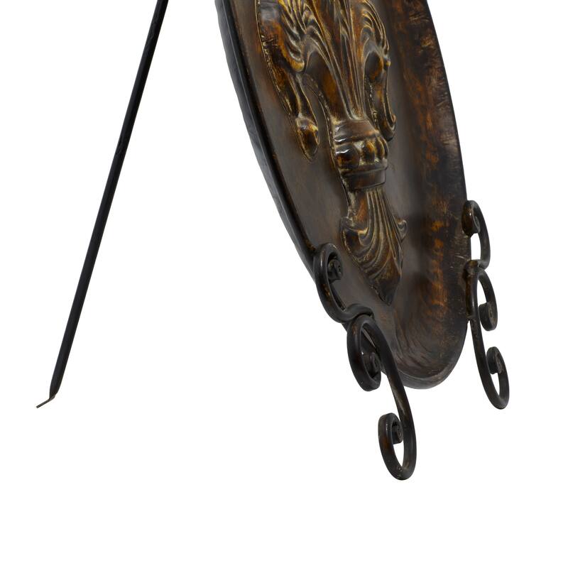 Brown Metal Embossed Detail Fleur De Lis Charger with Stand