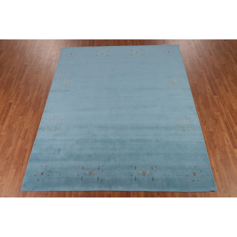 Light Blue Gabbeh Oriental Area Rug Handmade Tribal Wool Carpet - 8'4" x 9'10"