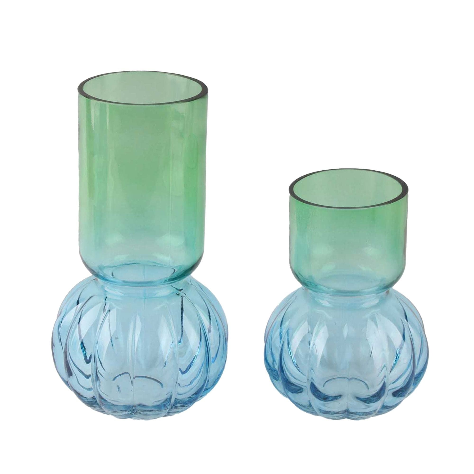 Aria Home Two-Tone Green and Blue Bubble Shaped Glass Vases Set of 2