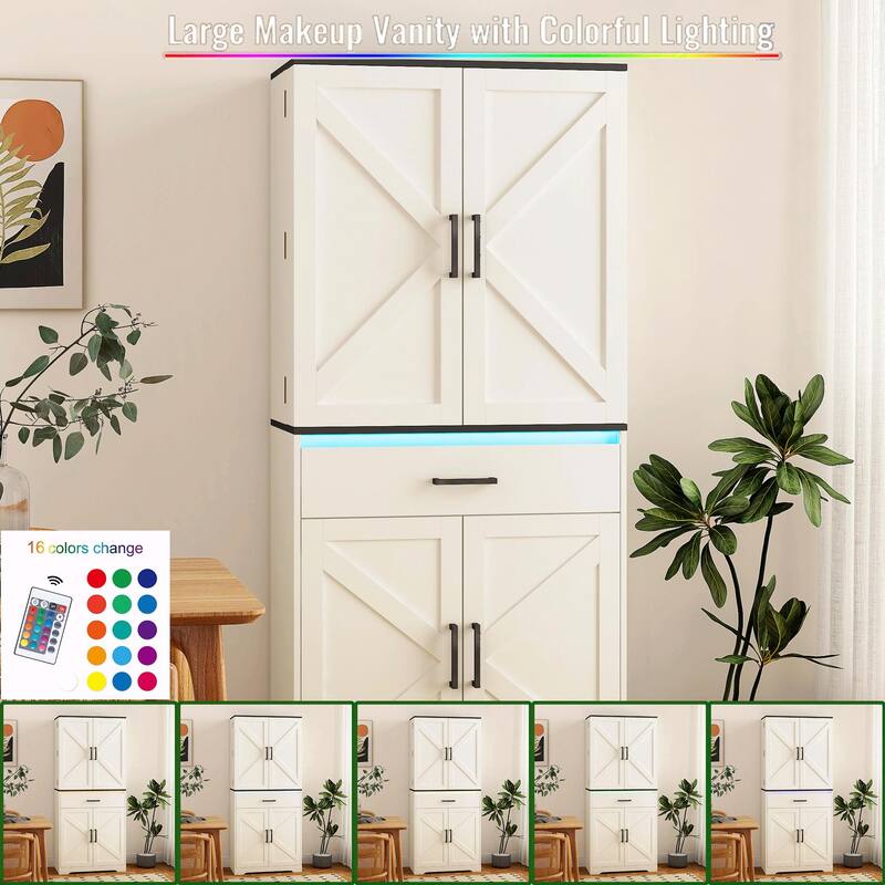 Modern Kitchen Pantry Cabinet with LEDs and Drawer