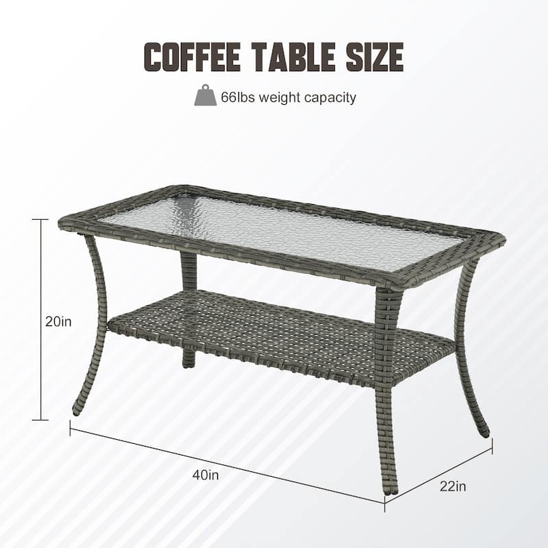Stylish Outdoor Wicker Coffee Table with Glass Top