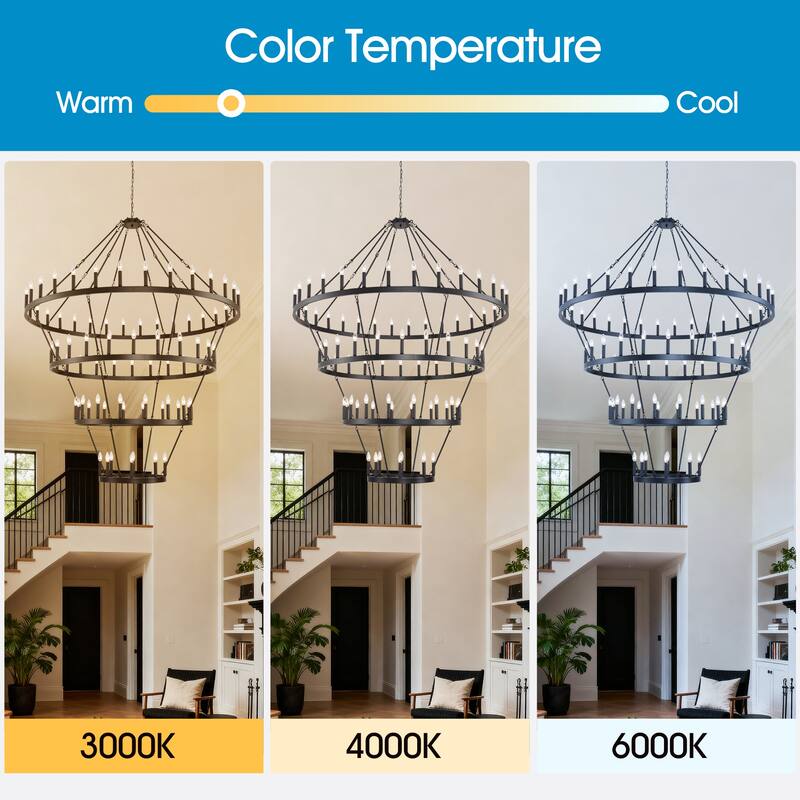 70.87INCH Tiers Wagon Wheel Chandelier Farmhouse 60-Light, Gold Color Metal 4-Story Light Fixtures Adjustable Height E12