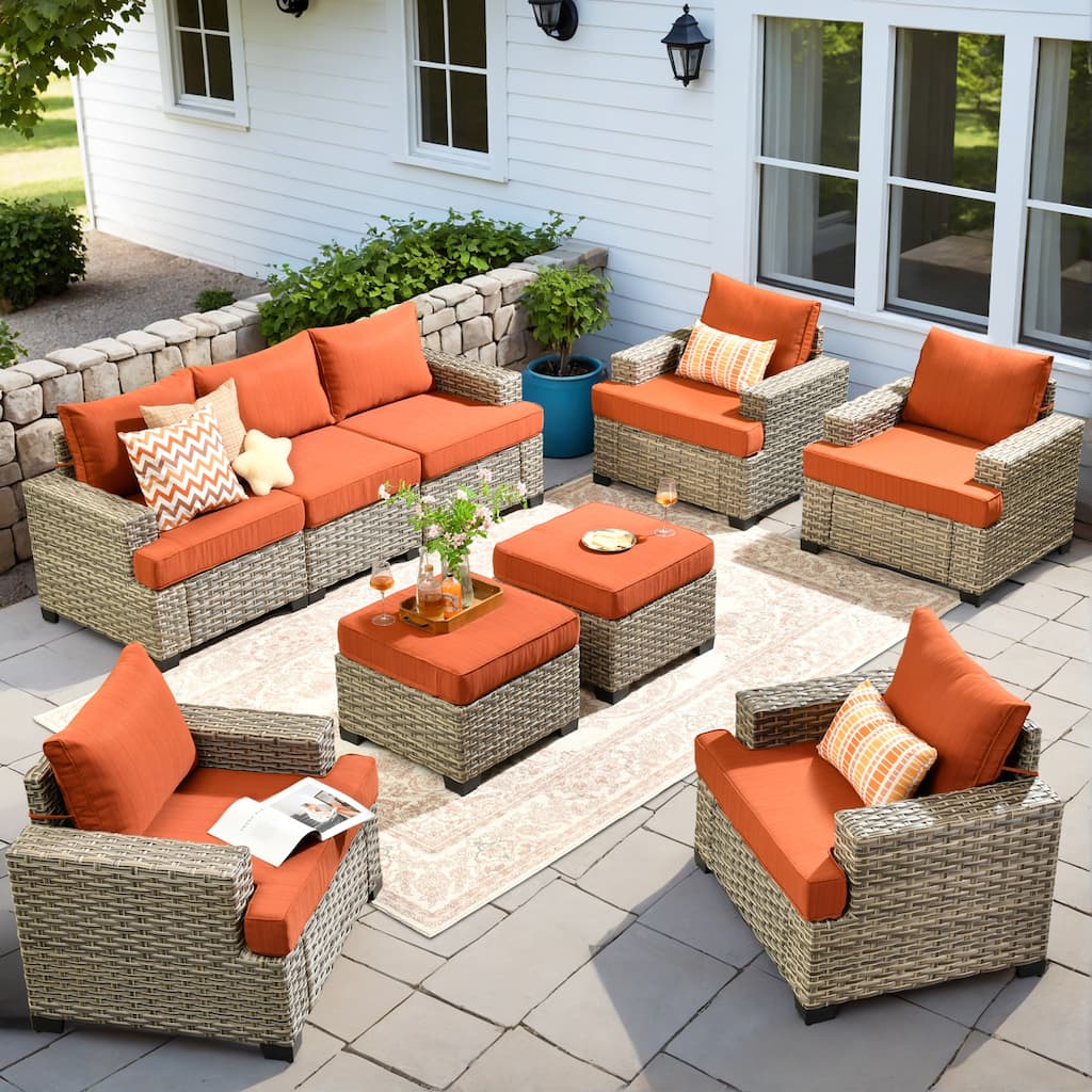 XIZZI 9-Piece Patio Furniture Outdoor Wicker Sectional Sofa Set
