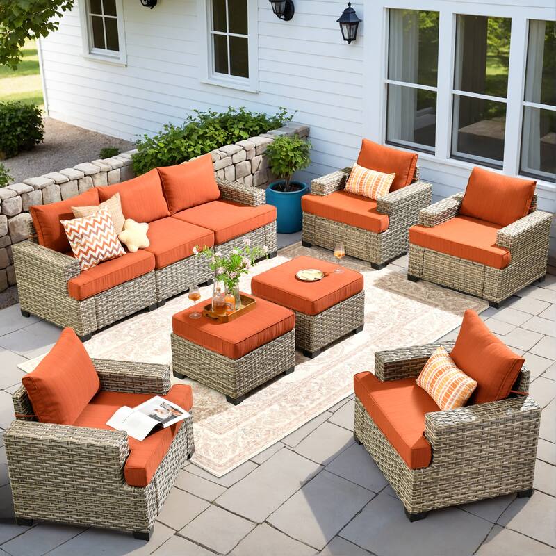 XIZZI 9-piece Patio Furniture Set Outdoor Wicker Chair - Red/Orange