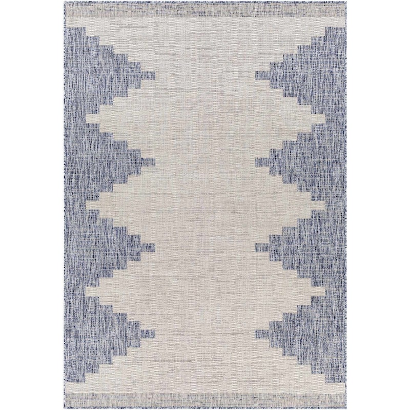 Hauteloom Caluya Living Room, Bedroom Patio Outdoor Area Rug - Blue, Gray, Navy - 2' x 2'11"