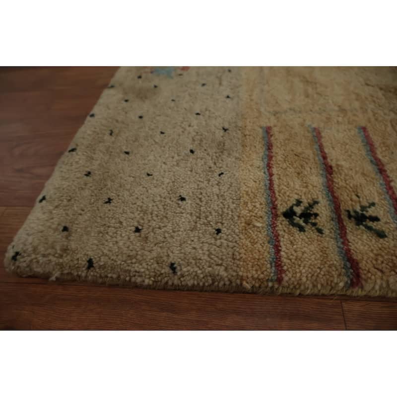 Hand Knotted Oriental 100% Wool Carpet Modern Bordered Yellow & Gold Gabbeh Area Rug - 6' 0'' X 3' 11''