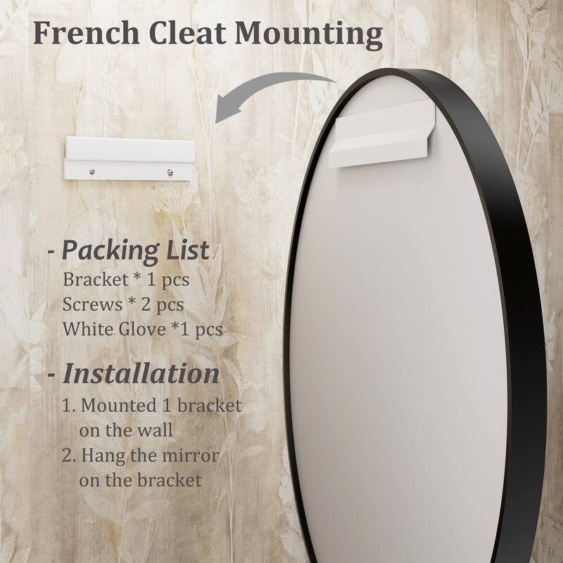 Round Tempered Glass and Metal Framed French Cleat Mounted Wall Bathroom / Vanity Mirror
