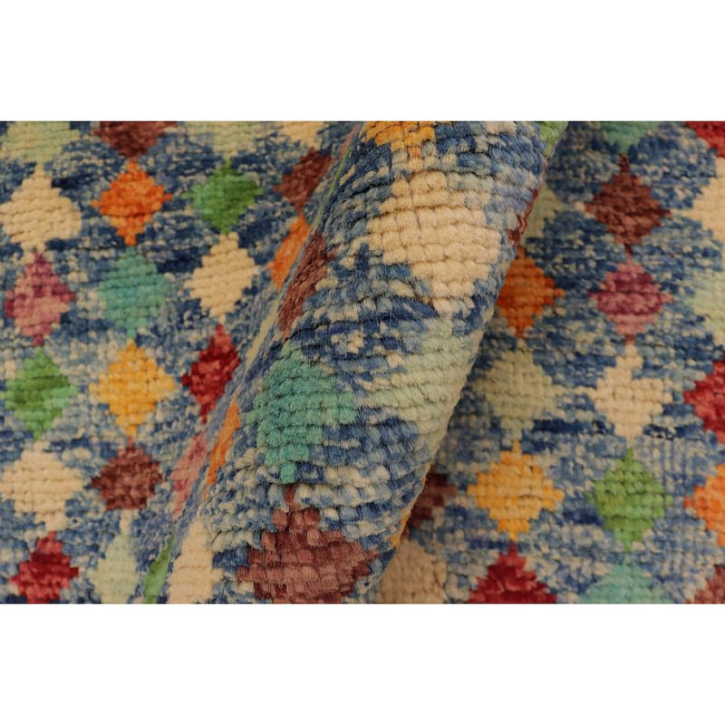 Modern Balochi Odom Blue/Gold Hand Knotted Wool Rug - 3'6'' x 4'10''