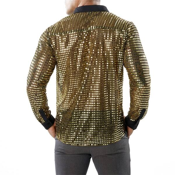 Shop Mens Hipster Gold Dress Shirts Slim Fit Long Sleeve Mesh