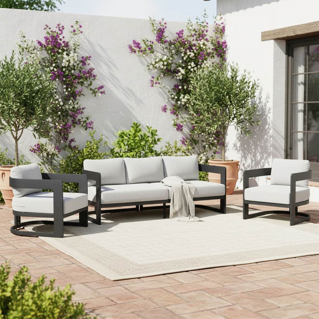 Christopher Knight Home - Modern Outdoor Aluminum Sofa Set with Cushions - 3-Piece Conversation Set