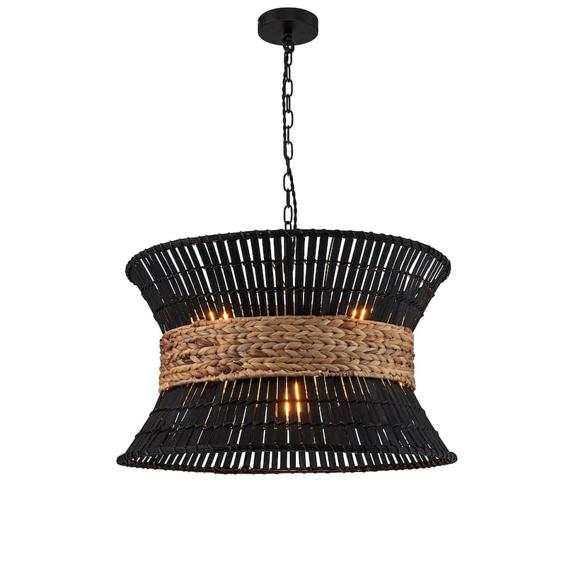 Umber 4-Light Modern Natural Rattan Pendant Ceiling Fixture Coastal Nautical Chandelier