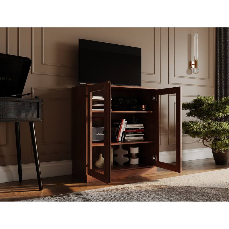 Palace Imports 100% Solid Wood TV Stand with Clear Glass Doors for TVs up to 32"
