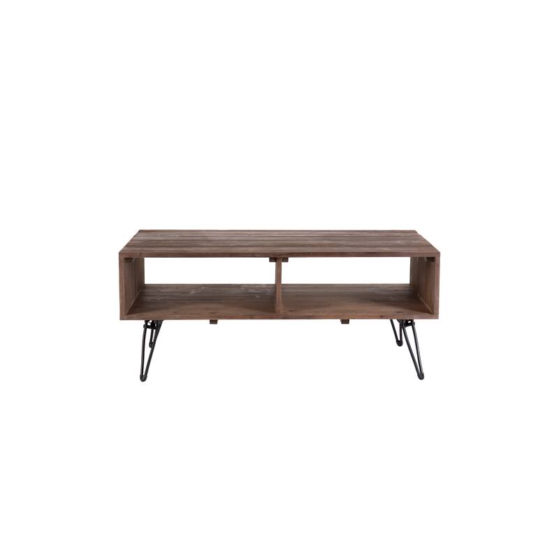 Reclaimed wood Cocktail Table with Open Storage for Living Room, Metal Legs, Foldable, Black/Natural wood Finish