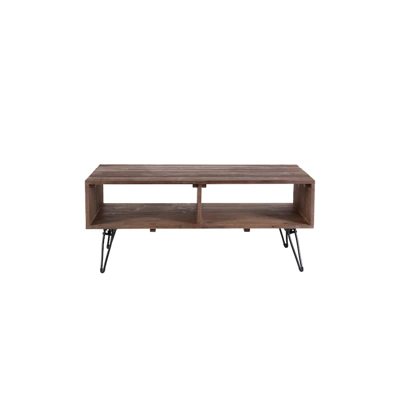 Reclaimed wood Cocktail Table with Open Storage for Living Room, Metal Legs