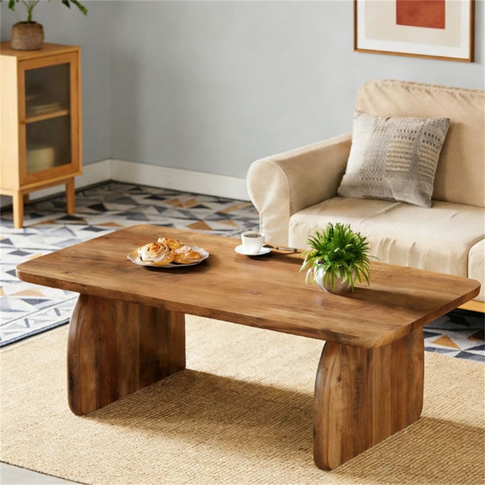 47" Central table, low cocktail coffee table with thick tabletop, sturdy base dining table