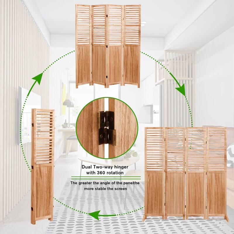 4/6 - Panel Solid Wood Folding Room Divider, Natural
