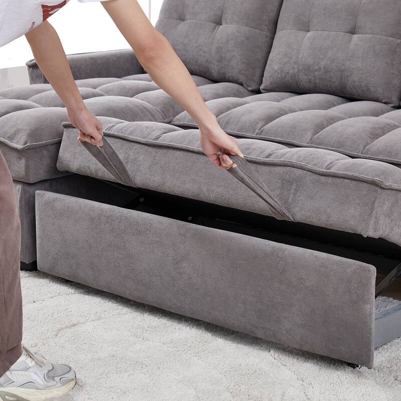 78.75" Chenille L-Shaped Reclining Sofa Bed with USB-C Charging, Storage and Arm Organizer